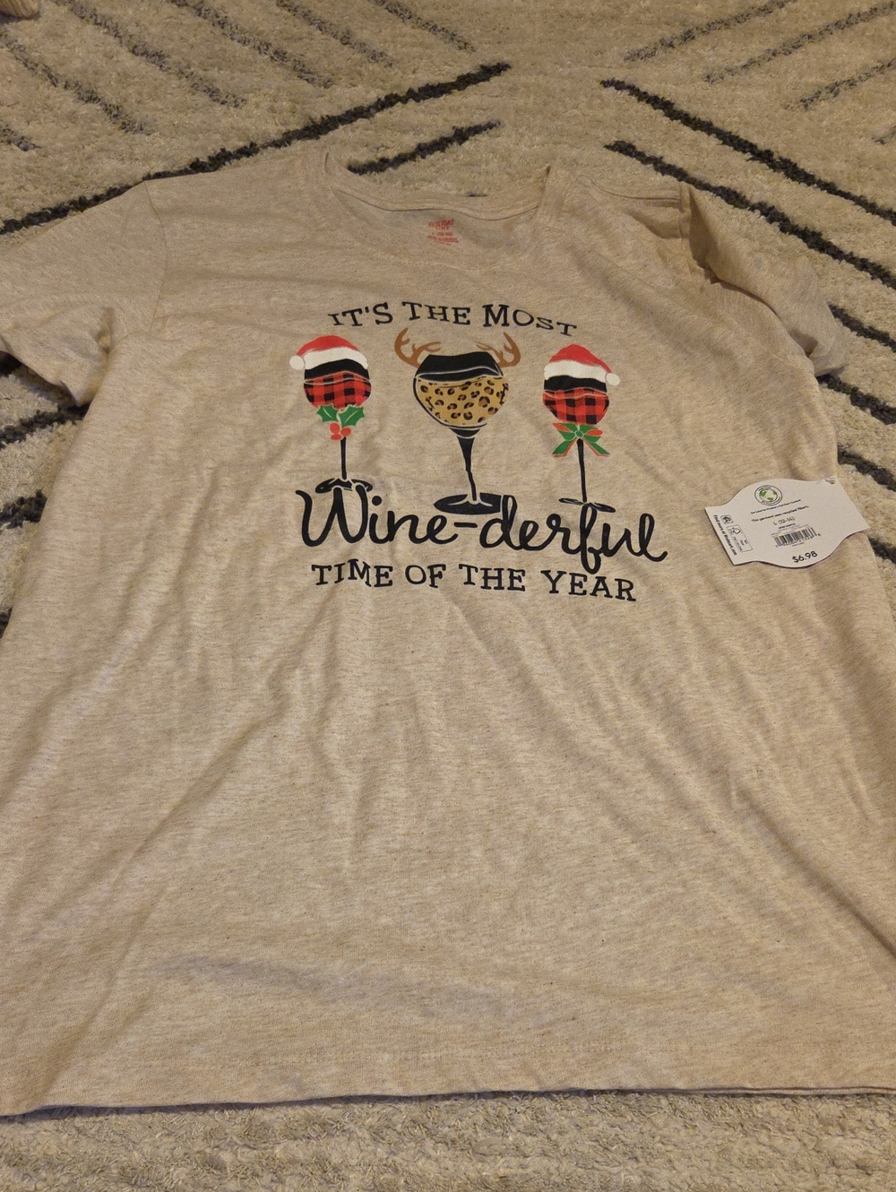 Holiday Time Beige 'Wine-derful' Short Sleeve Graphic Tee